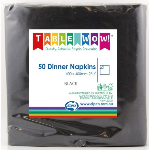 Dinner Napkin Black 40x40cm 2ply 50pk