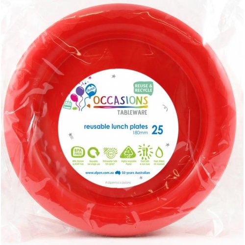 Reusable Lunch Plate Red 18cm 25pk
