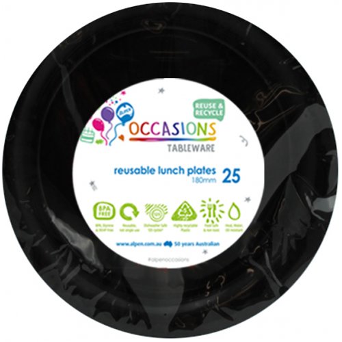 Reusable Lunch Plate Black 18cm 25pk