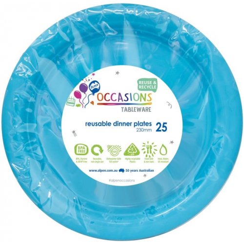 Reusable Dinner Plate Azure Blue 23cm 25pk