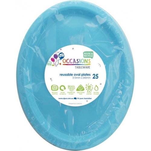 Reusable Oval Plate Light Blue 31.5cm 25pk