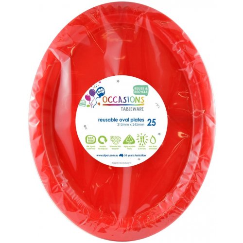 Reusable Oval Plate Red 31.5cm 25pk