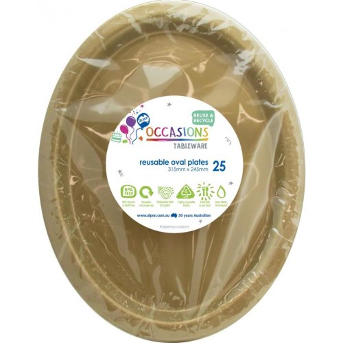 Reusable Oval Plate Gold 31.5cm 25pk