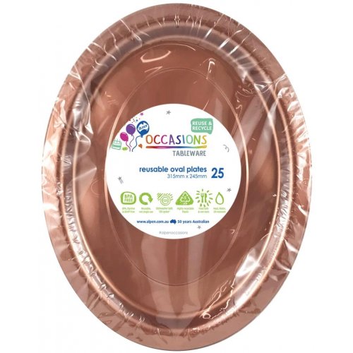 Reusable Oval Plate Rose Gold 31.5cm 25pk