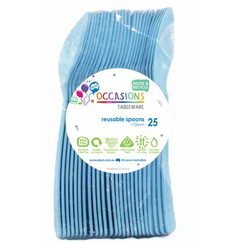 Reusable Spoons Light Blue 25pk