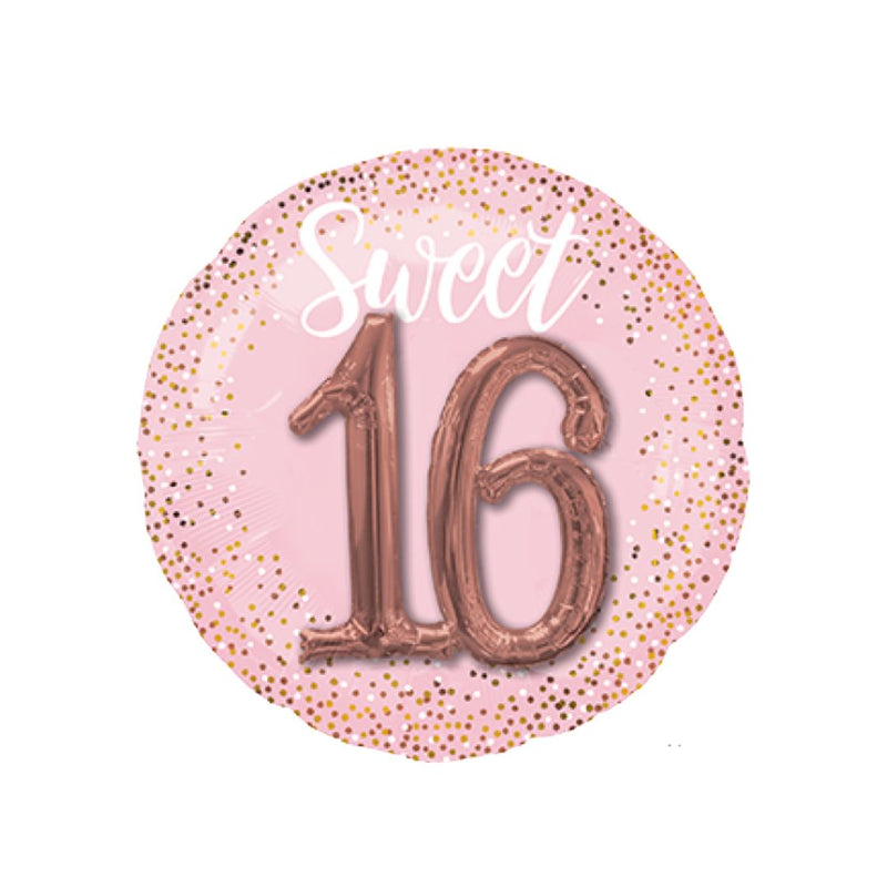 Ronis Milestone Foil Balloon Sweet Sixteen Pink Blush