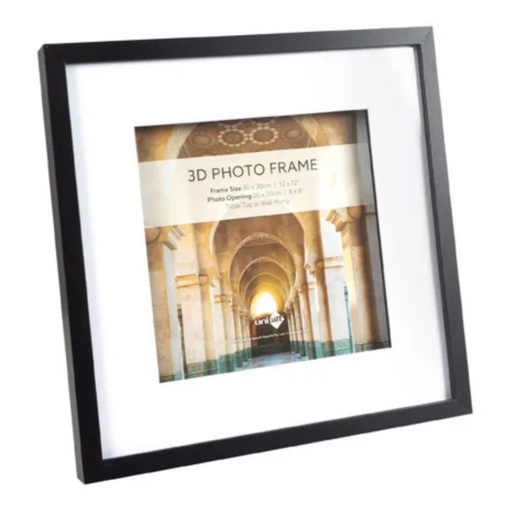 Black 3D frame 30x30cm with 20x20cm display opening for square prints and wall art