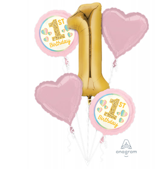 Bouquet 5pc Balloons Girl 1st Birthday Pink & Gold