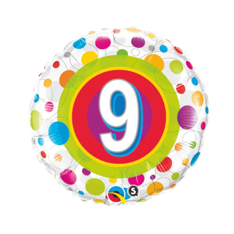 Bln Foil 45Cm Rnd Age 9 Colorful Dots