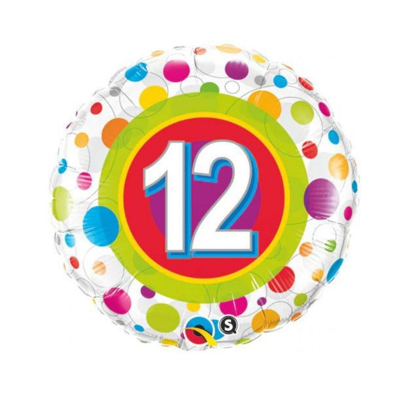 BLN FOIL 45cm RND AGE 12 COLORFUL DOTS