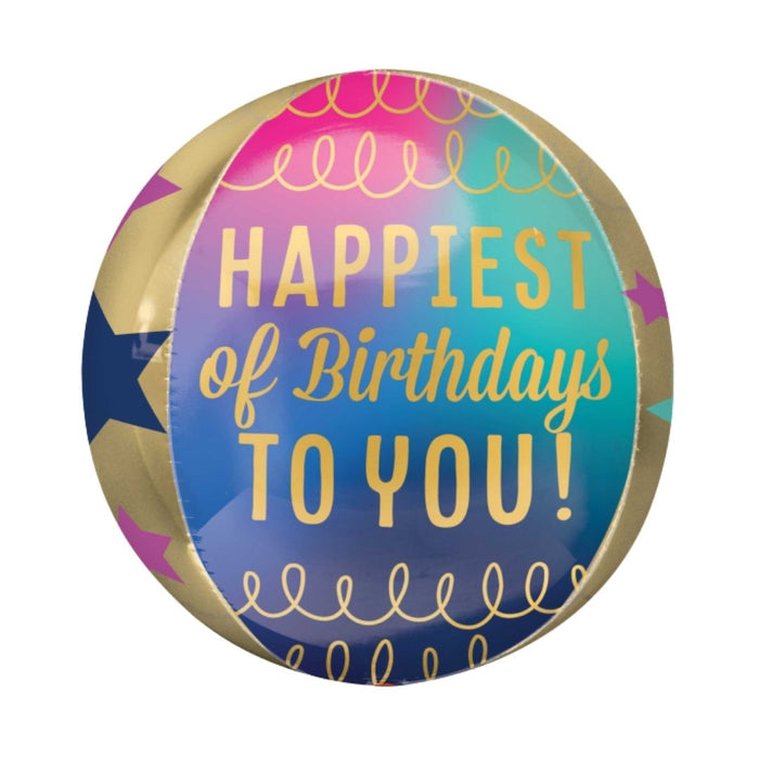 Foil Balloon 40cm Orbz XL Happiest of Birthdays to You Stars and Gold