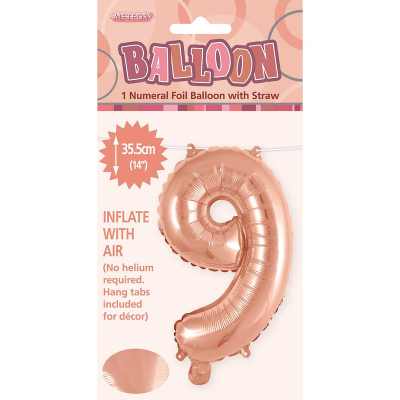 Numeral Foil Balloon 35cm Rose Gold - 9