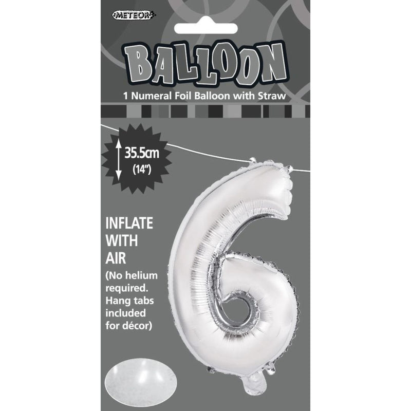 Numeral Foil Balloon 35cm Silver - 6