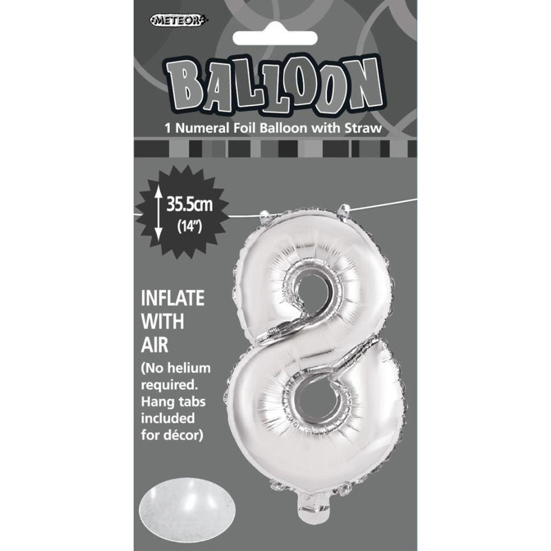 Numeral Foil Balloon 35cm Silver - 8