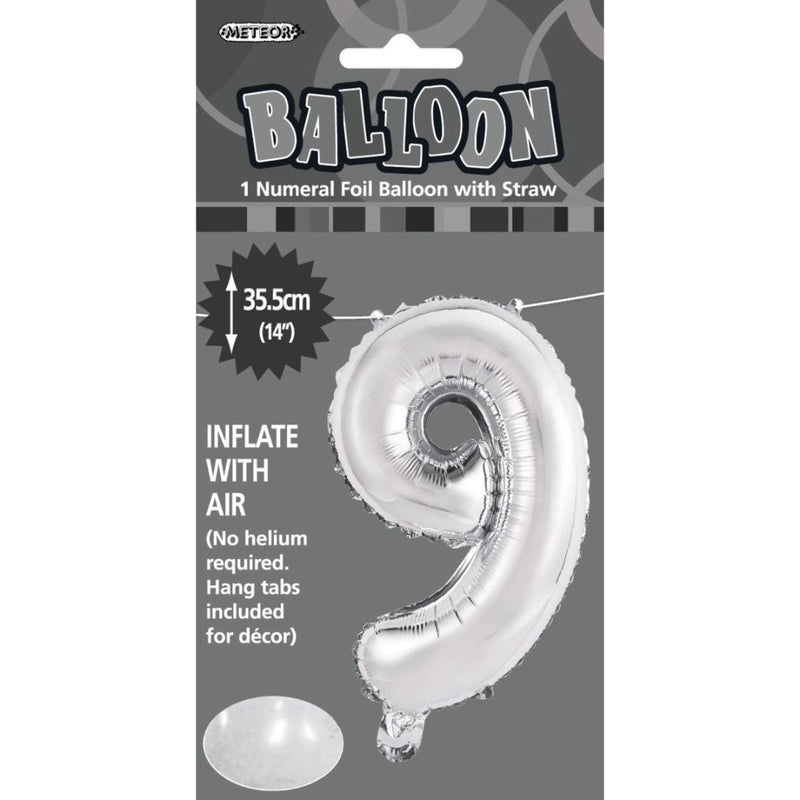 Numeral Foil Balloon 35cm Silver - 9