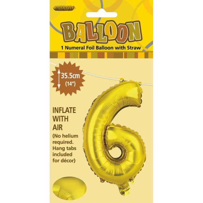 Numeral Foil Balloon 35cm Gold - 6
