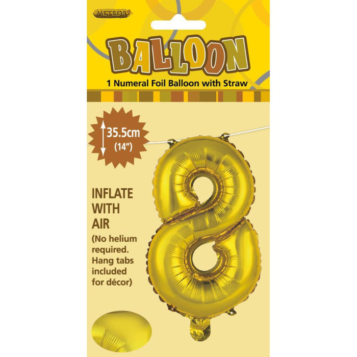 Numeral Foil Balloon 35cm Gold - 8