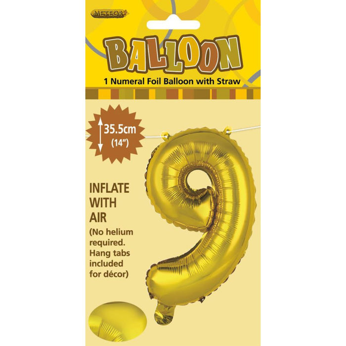 Numeral Foil Balloon 35cm Gold - 9