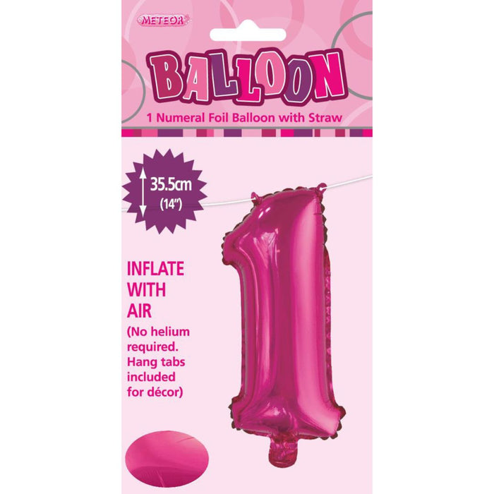 Numeral Foil Balloon 35cm Hot Pink - 1