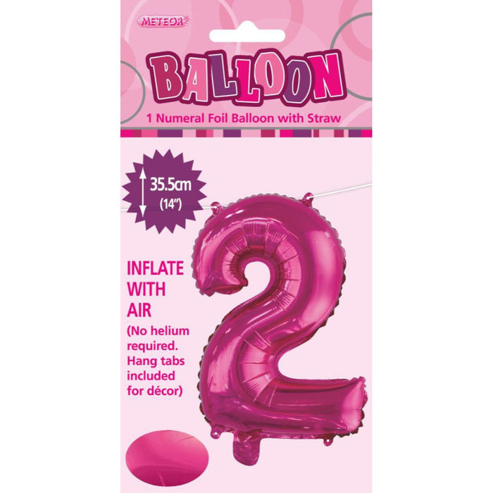 Numeral Foil Balloon 35cm Hot Pink - 2