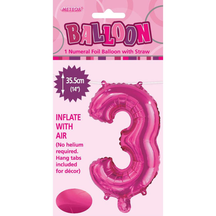 Numeral Foil Balloon 35cm Hot Pink - 3