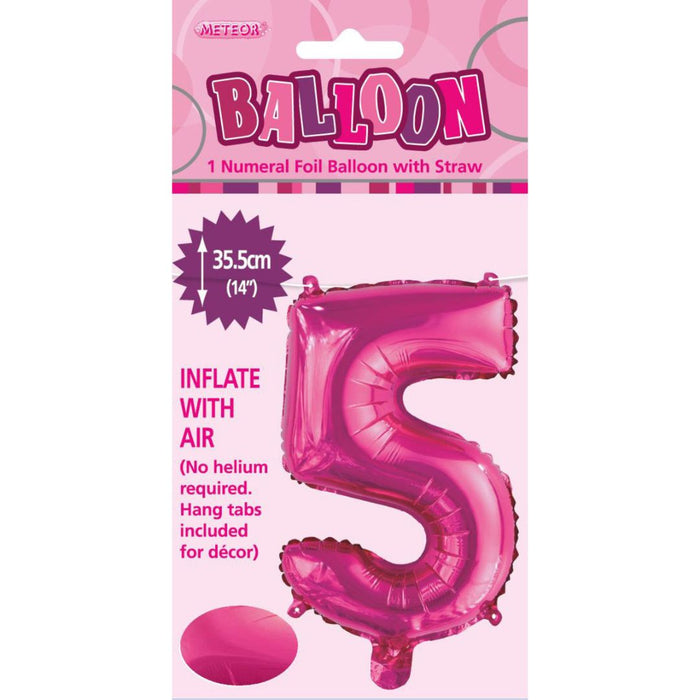 Numeral Foil Balloon 35cm Hot Pink - 5