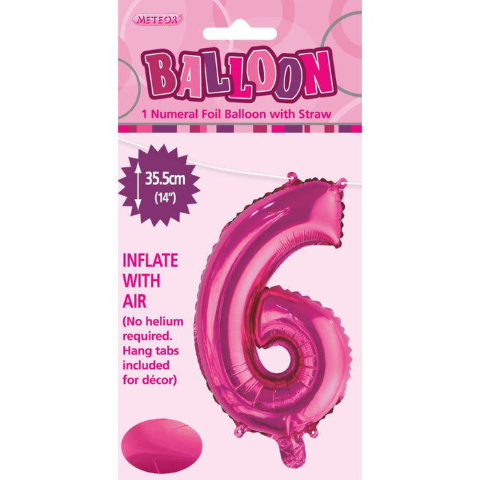 Numeral Foil Balloon 35cm Hot Pink - 6