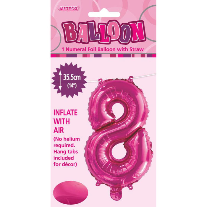 Numeral Foil Balloon 35cm Hot Pink - 8