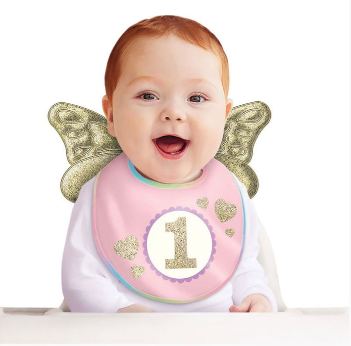 1st Birthday Girl Bib With Wings Multicoloured Amscan