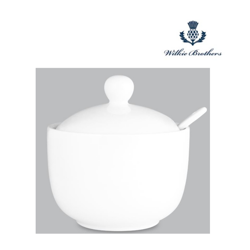 Wilkie Brothers Jumbo Sugar Bowl with Spoon 400ml - New Bone Porcelain