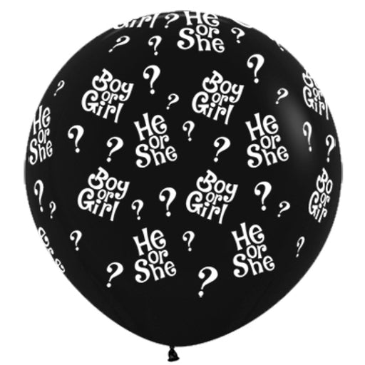 He or She Question Marks Fashion Black Latex Balloon 90cm 1pk
