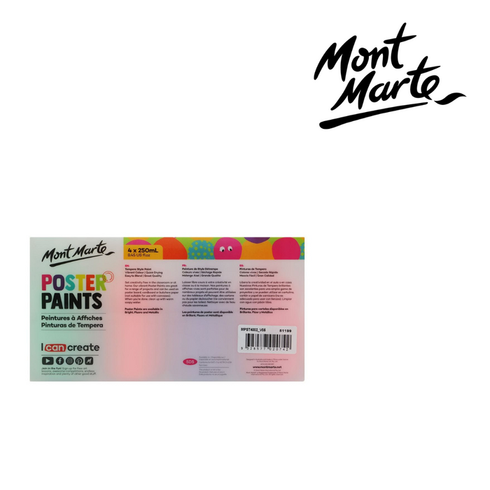 Mont Marte Poster Paint 4pc x 250ml - Fluoro