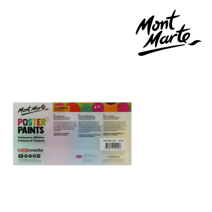 Mont Marte Poster Paint 4pc x 250ml - Bright