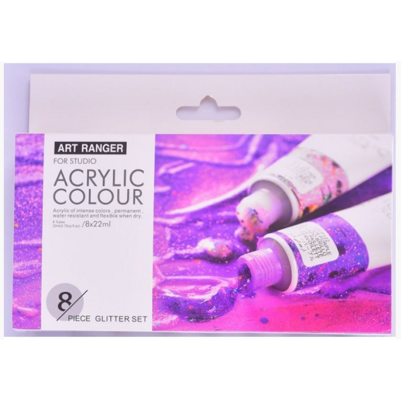 Art Ranger Brand Acrylic Paint Set 8x22ml (Glitter Colours)
