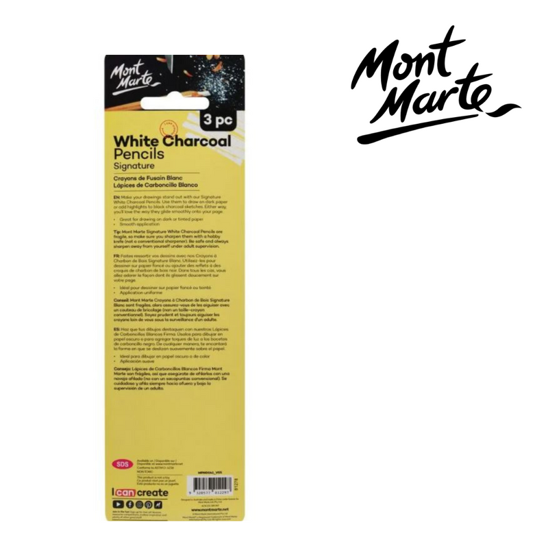 MM White Charcoal Pencils 3pc