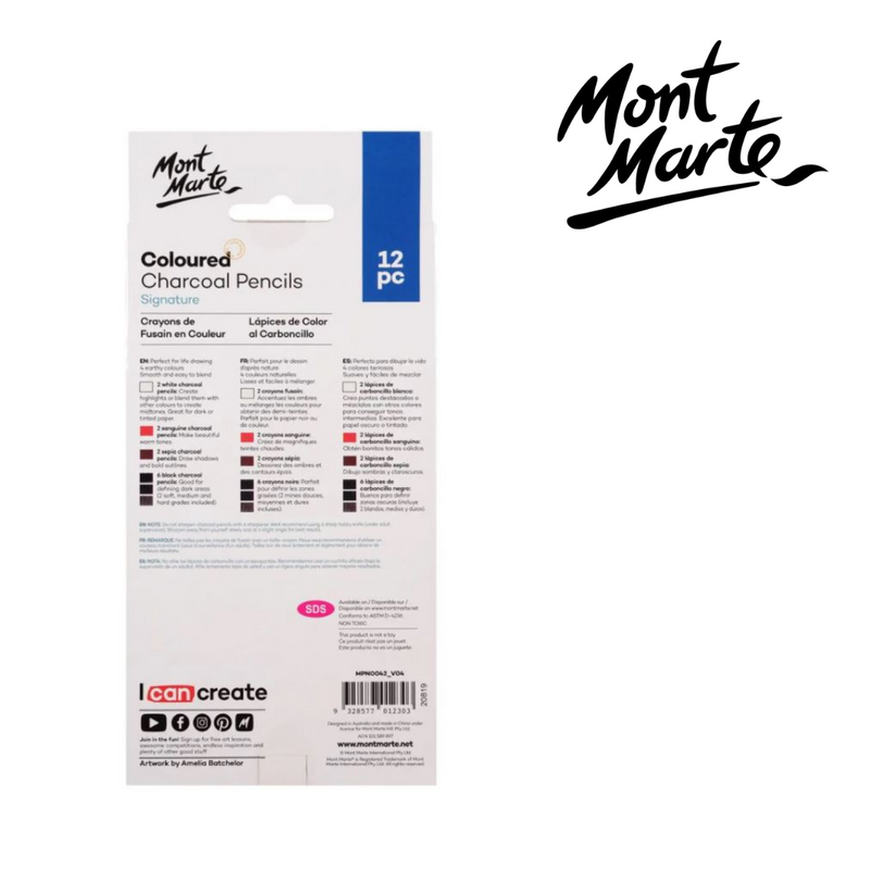 Mont Marte Coloured Charcoal Pencils 12pc