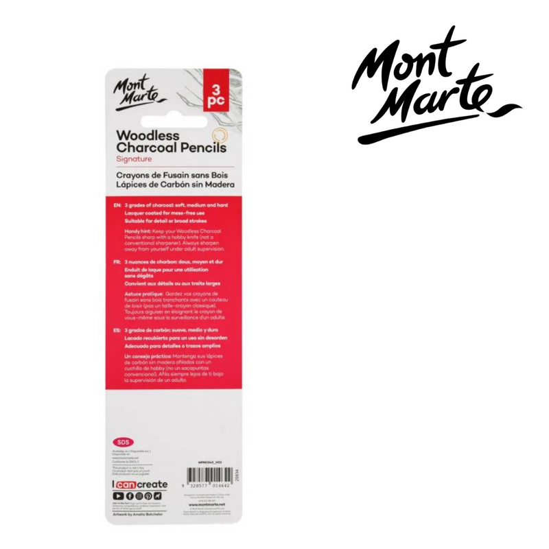 MM Woodless Charcoal Pencils 3pc