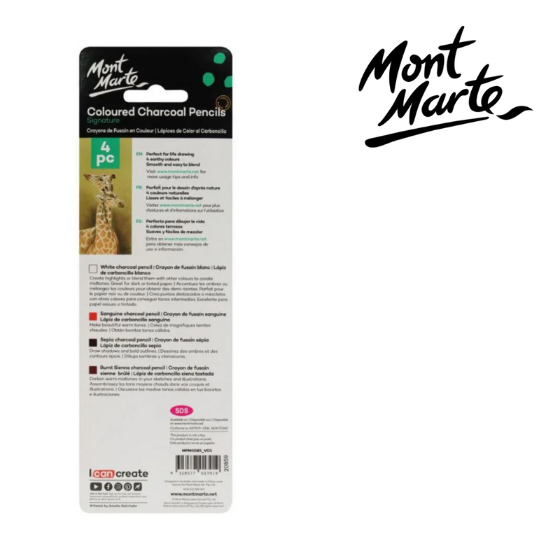 Mont Marte Coloured Charcoal Pencils 4pc