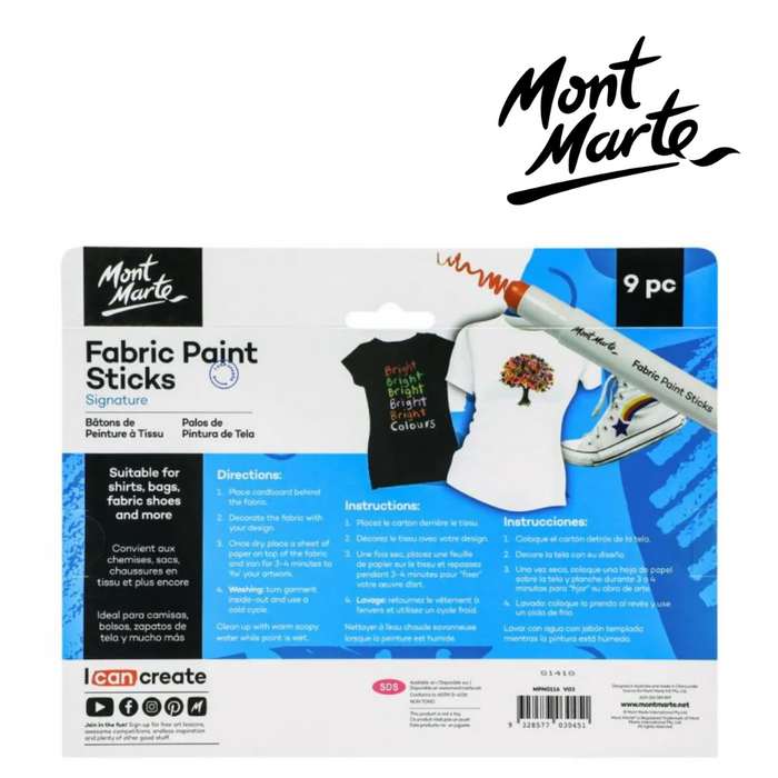 Mont Marte Fabric Paint Sticks 9pc