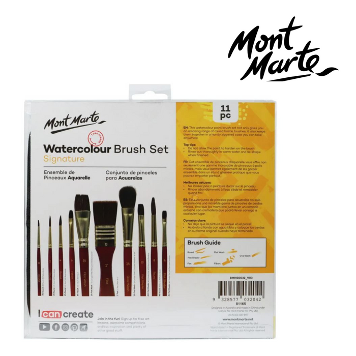 Mont Marte Brush Set in Wallet 11pc - Watercolour