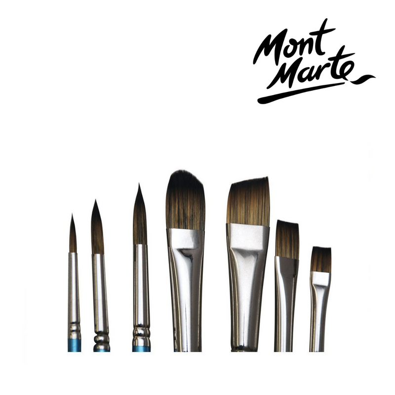 Mont Marte Oil Brush Set Taklon in wood Brush Box 7pc