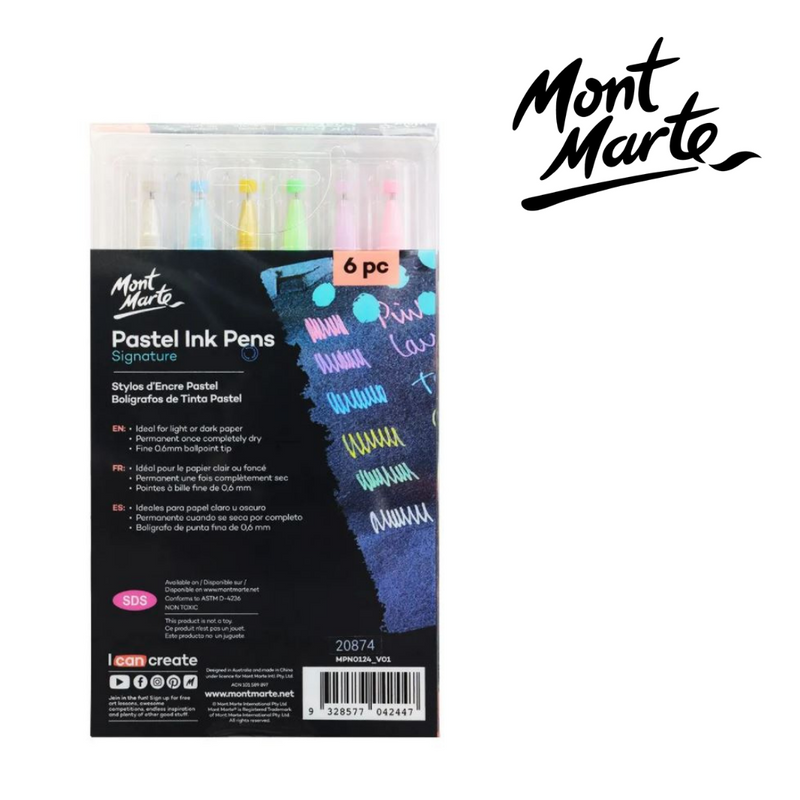 Mont Marte Pastel Ink Pens Fine Tip 6pc