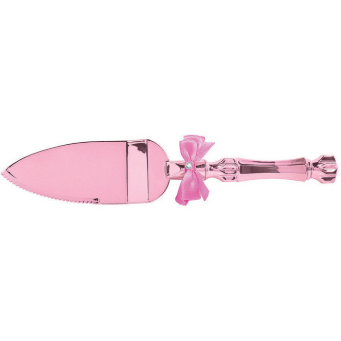 PARTY CUTLERY™ Cake Server Electroplated Plastic with Bow & Gem Pink (25cm)
