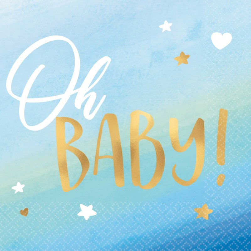 Oh Baby Boy Beverage Napkins Hot Stamped 16pk