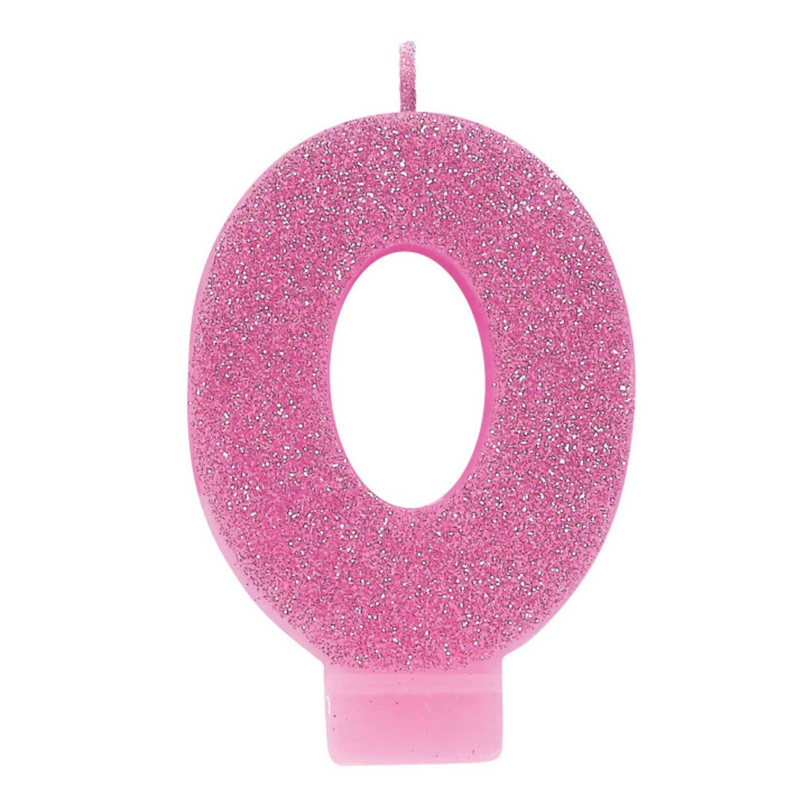 Candle Numeral 8cm Glitter Pink Number0