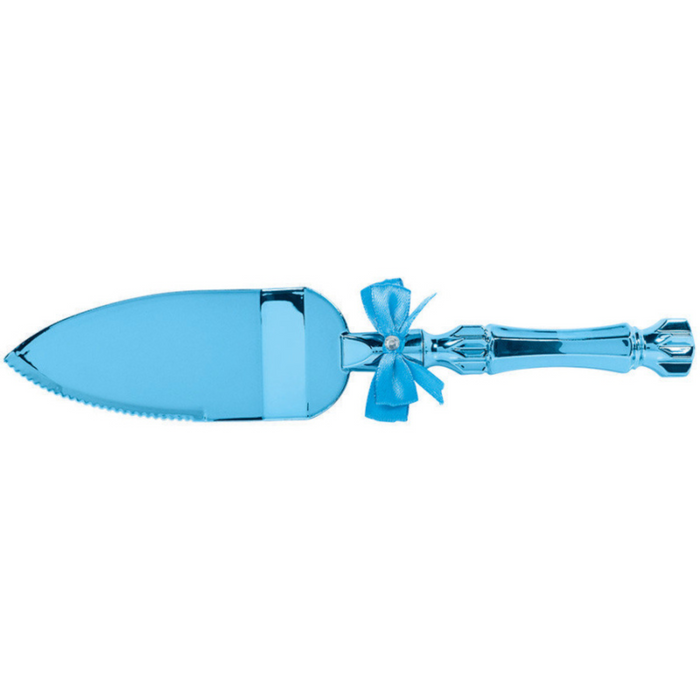 PARTY CUTLERY™ Cake Server Blue Electroplated Plastic with Bow & Gem (25cm)