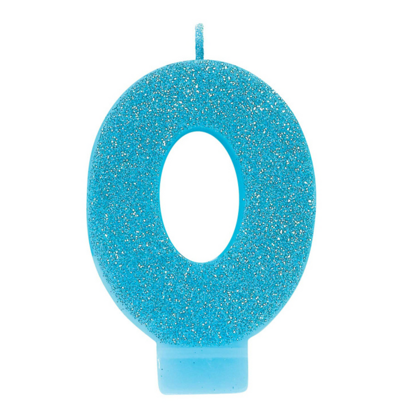 Candle Numeral 8cm Glitter Blue Number0