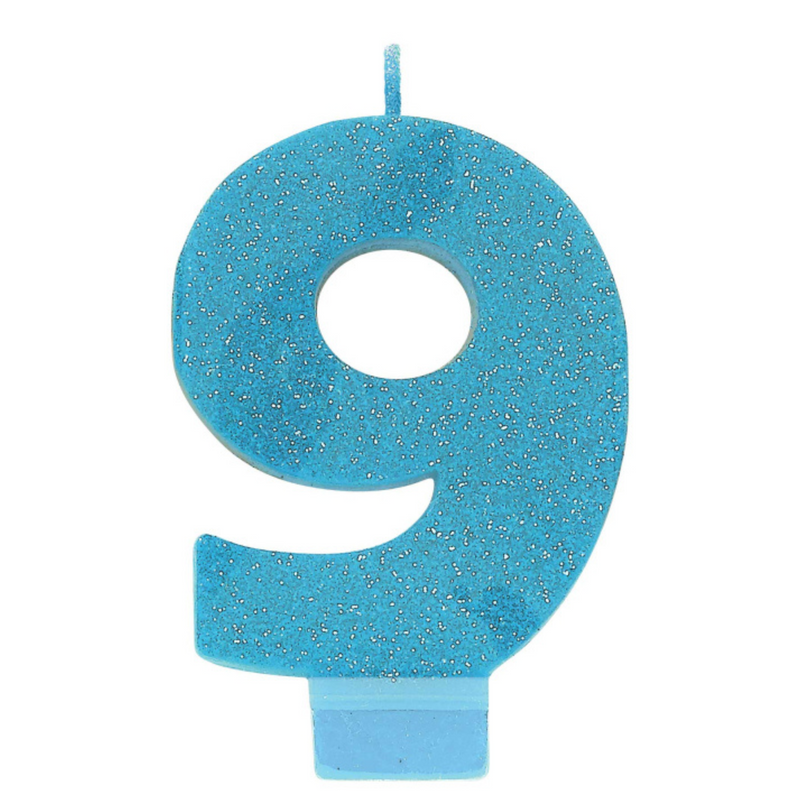 Candle Numeral 8cm Glitter Blue Number9