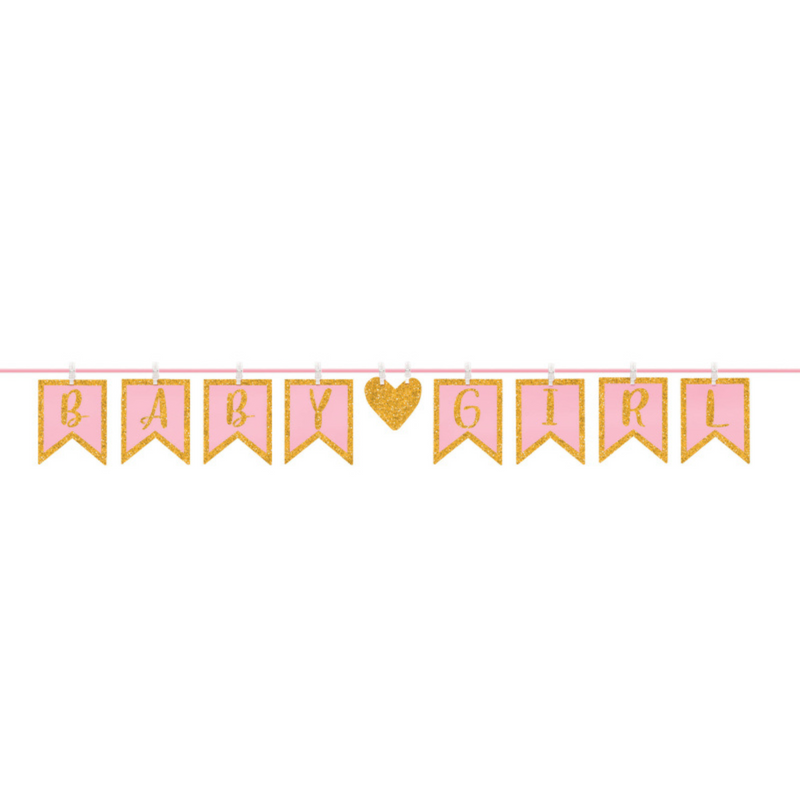 Baby Shower Girl Clothespin Glittered Letter Banner