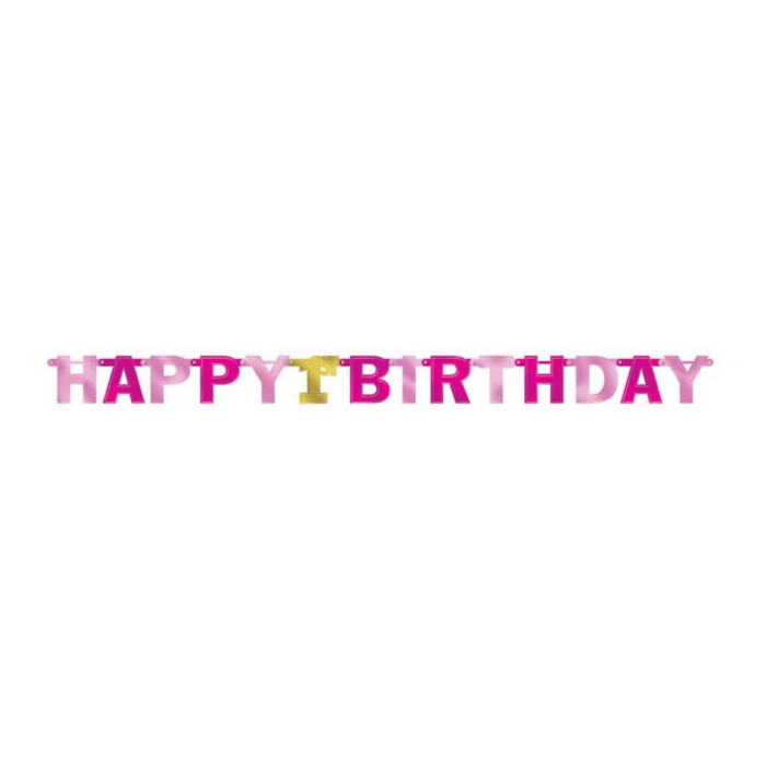 PARTY DECORS? 1st Birthday Girl Jointed Letter Banner Foil